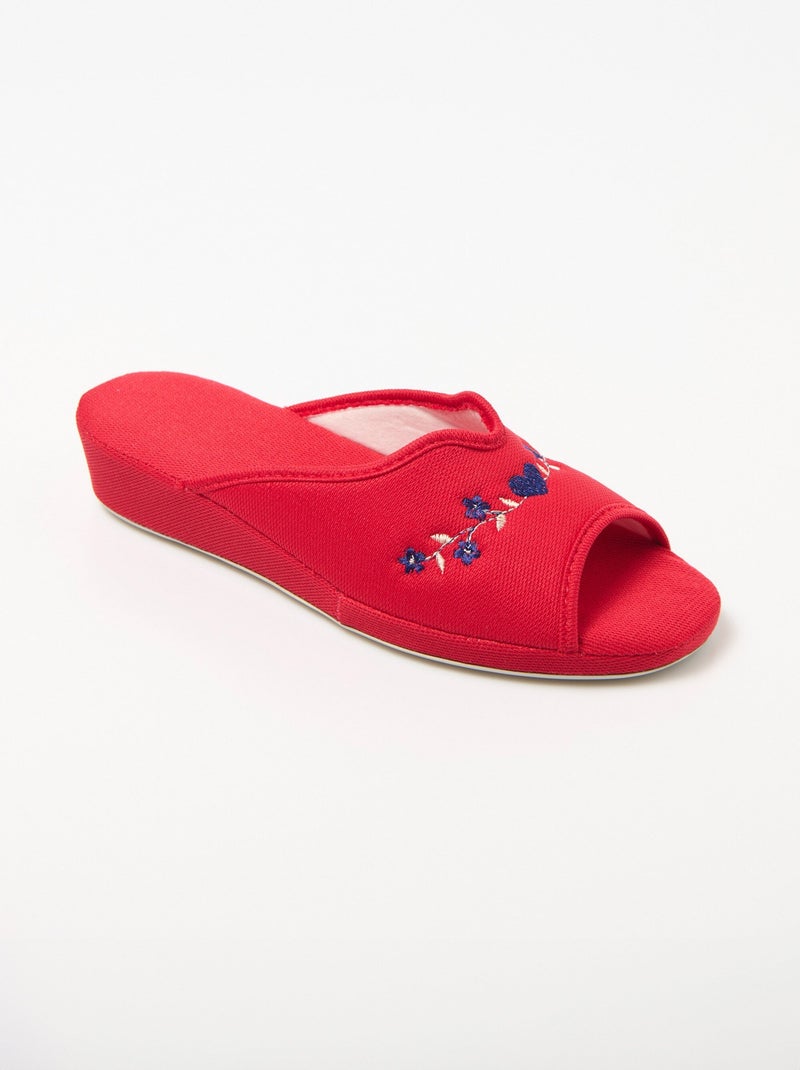 Mules largeur confort brodées compensées Rouge - Kiabi