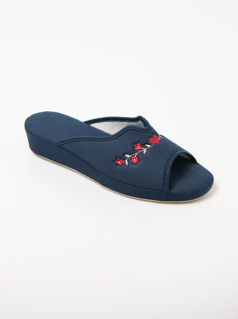 Mules largeur confort brodées talon compensé enrobé Bleu marine - Kiabi