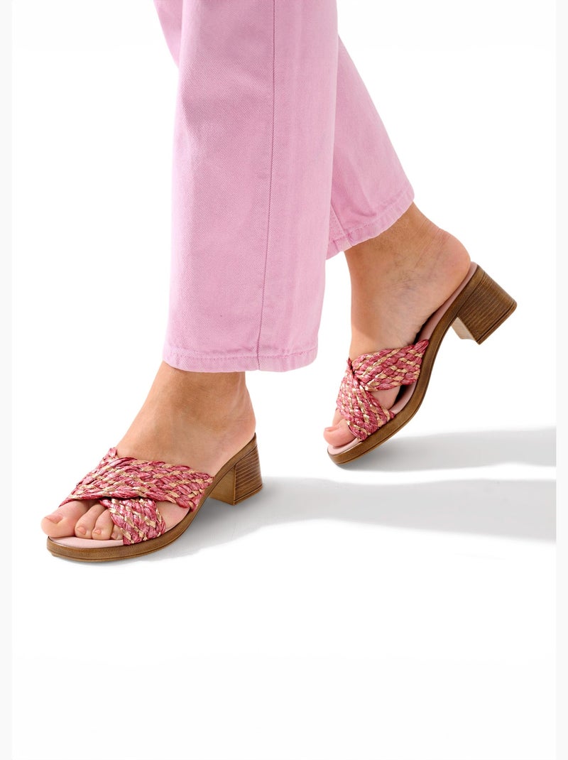 Mules largeur confort raphia tressé - Afibel Rose - Kiabi