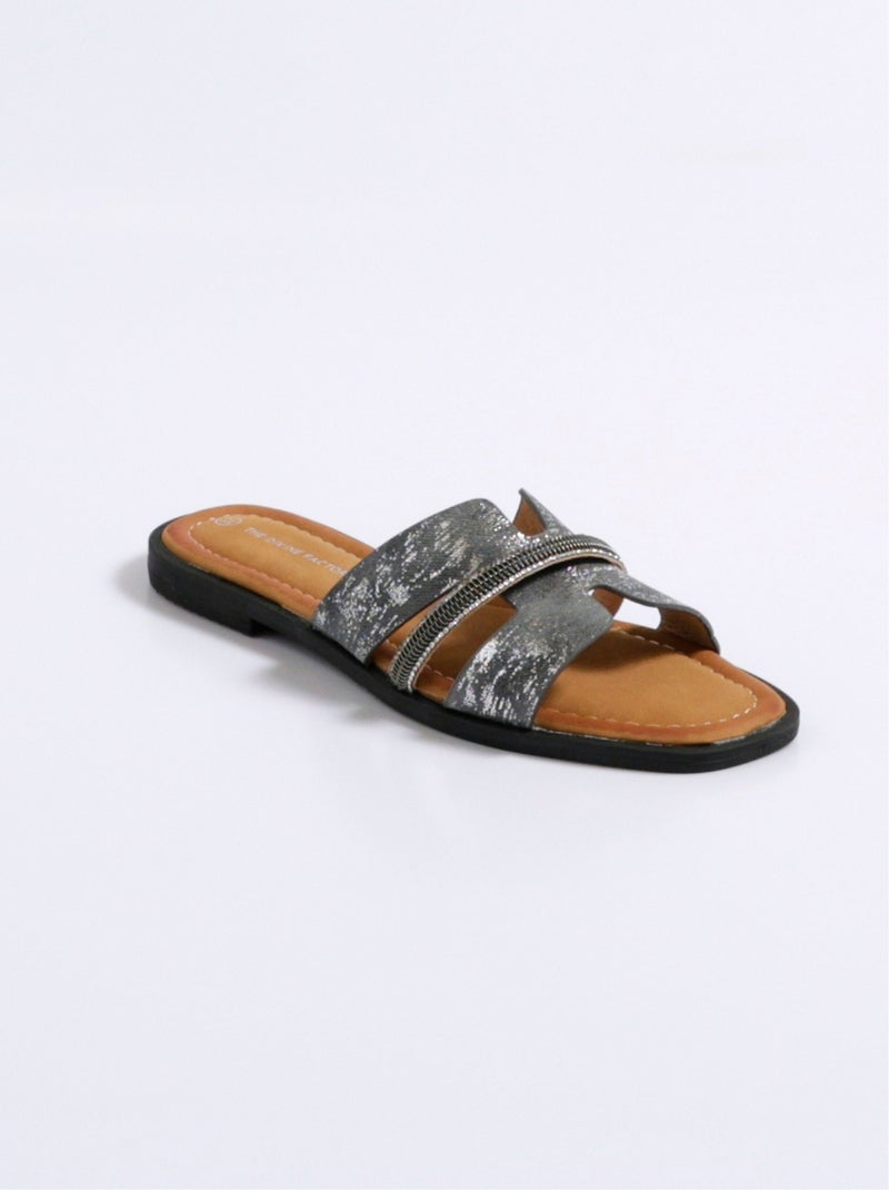 Mules métallisées et détail bride métal Noir - Kiabi