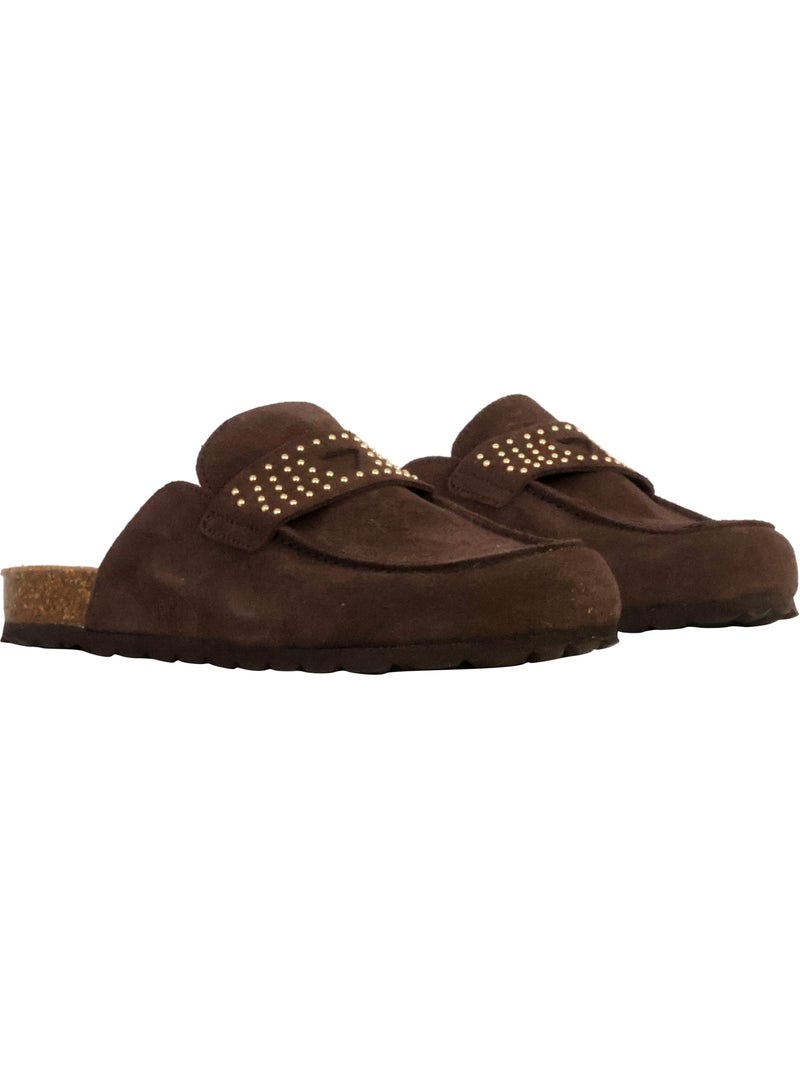 Mules Mocassin Cuir The Divine Factory Noga Gassirette Clous Marron - Kiabi