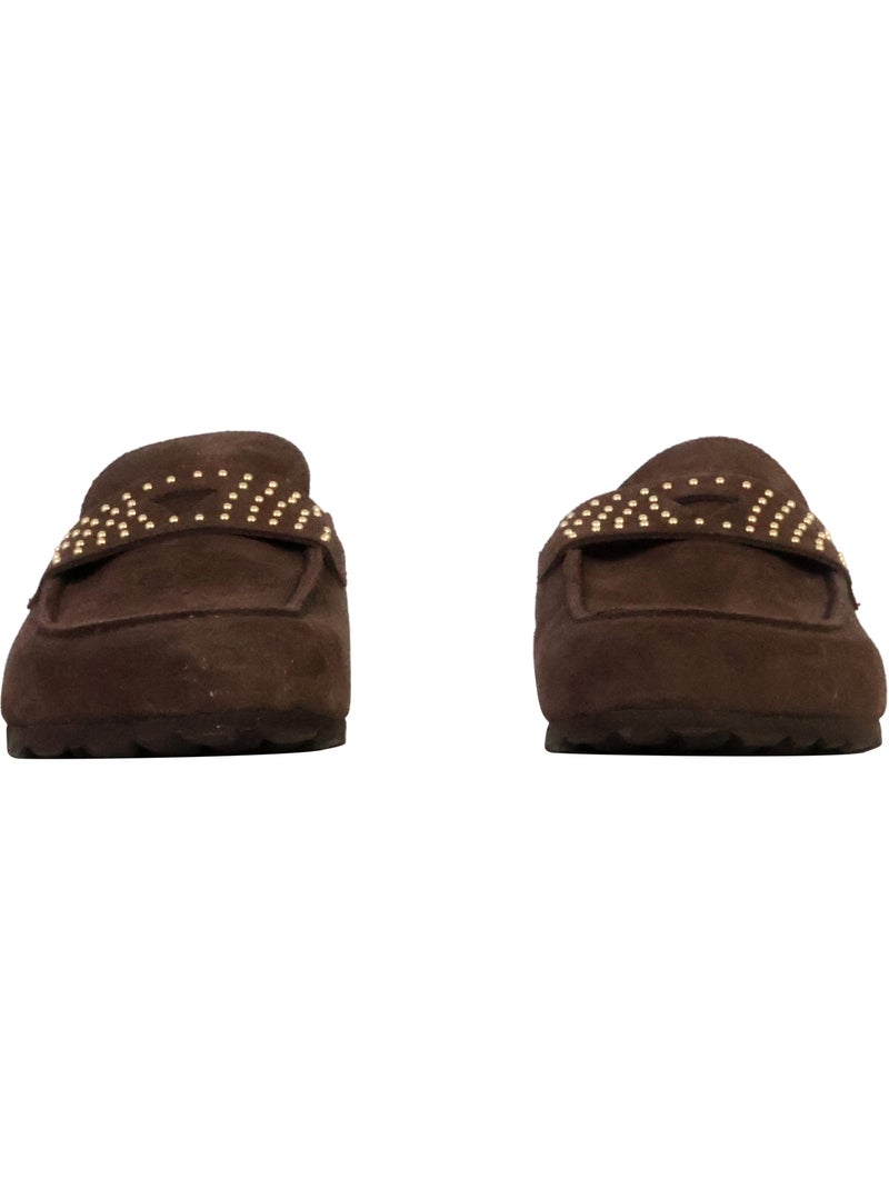 Mules Mocassin Cuir The Divine Factory Noga Gassirette Clous Marron - Kiabi