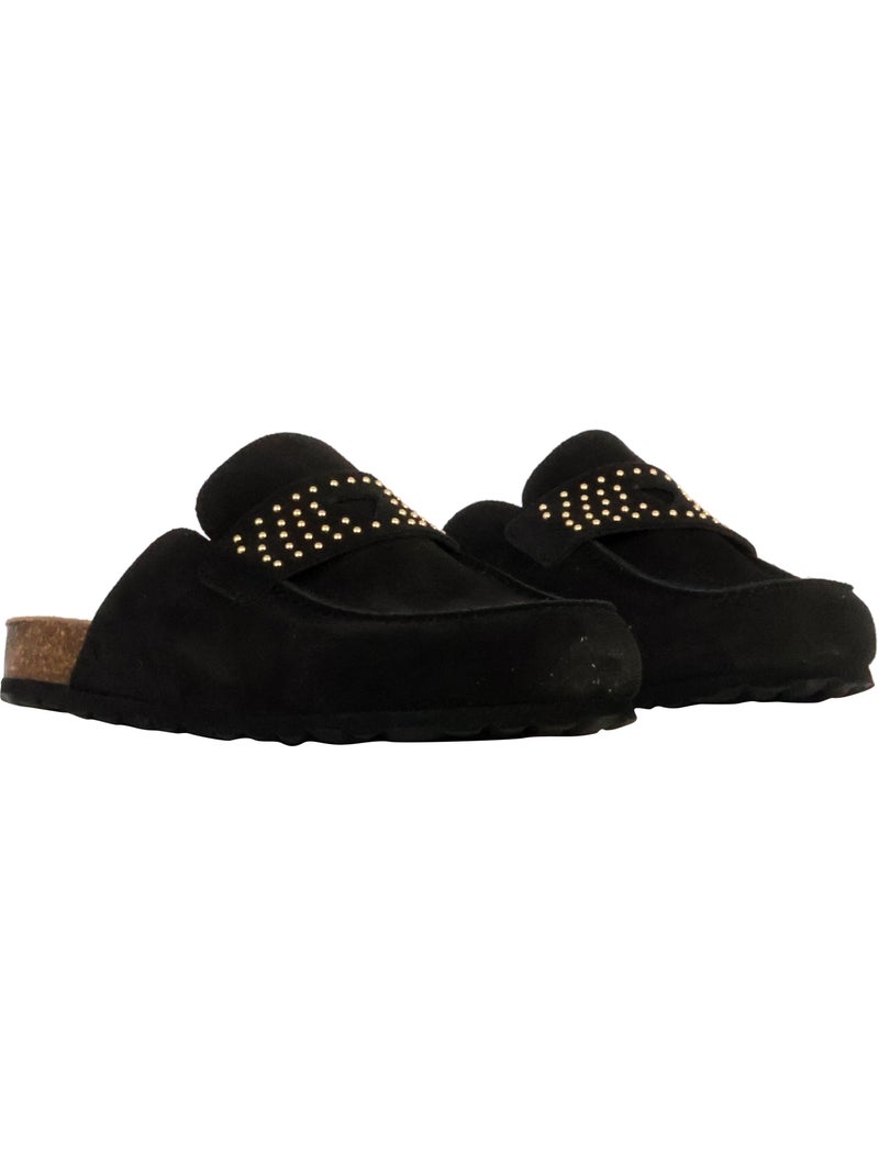 Mules Mocassin Cuir The Divine Factory Noga Gassirette Clous Noir - Kiabi