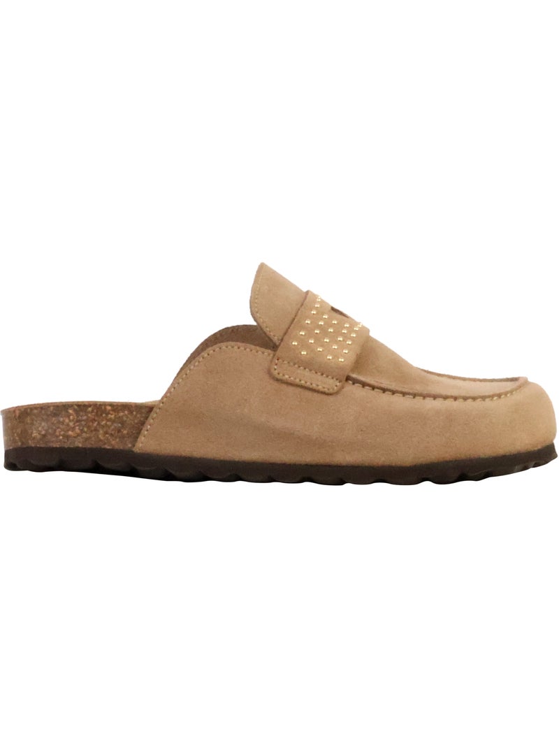 Mules Mocassin Cuir The Divine Factory Noga Gassirette Clous Taupe - Kiabi