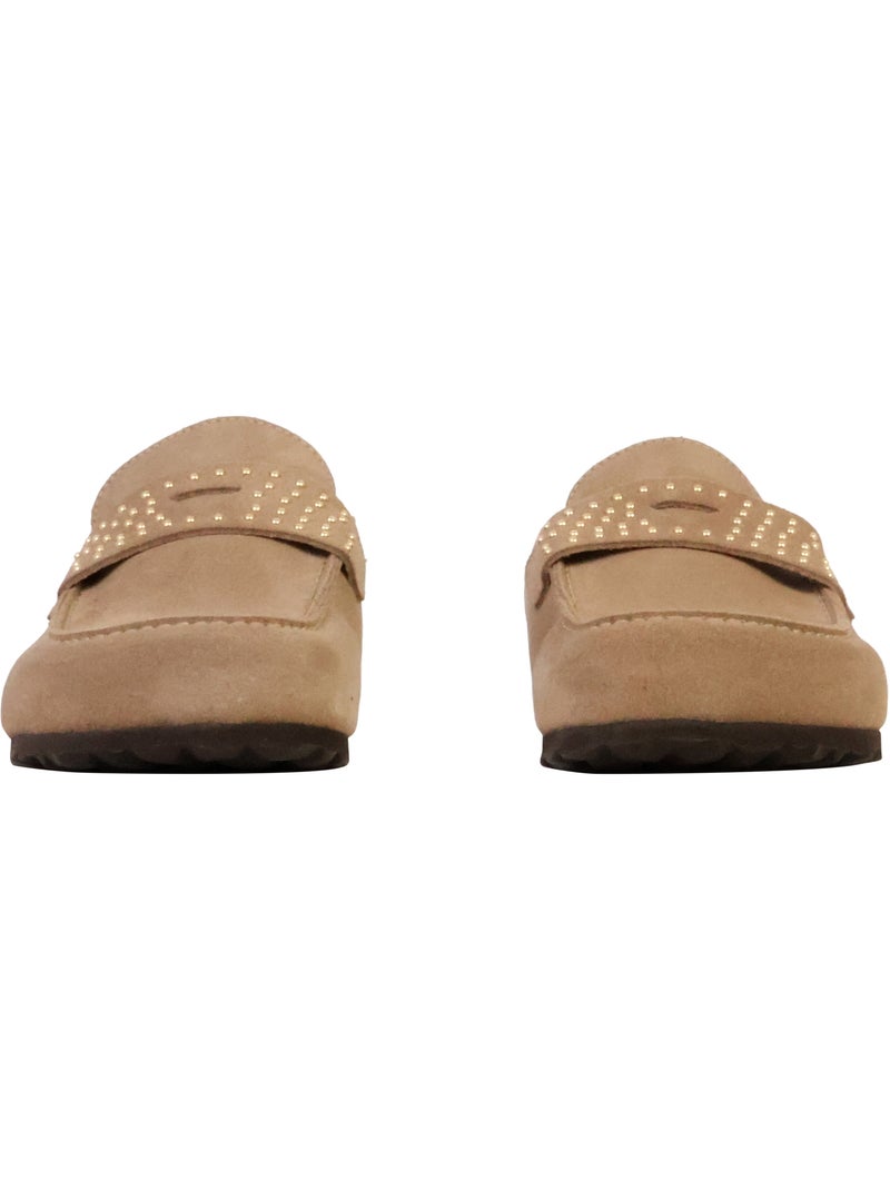 Mules Mocassin Cuir The Divine Factory Noga Gassirette Clous Taupe - Kiabi