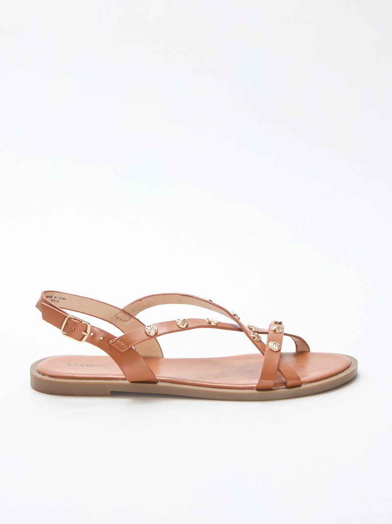 Mules multi-brides à clous brillant Marron - Kiabi