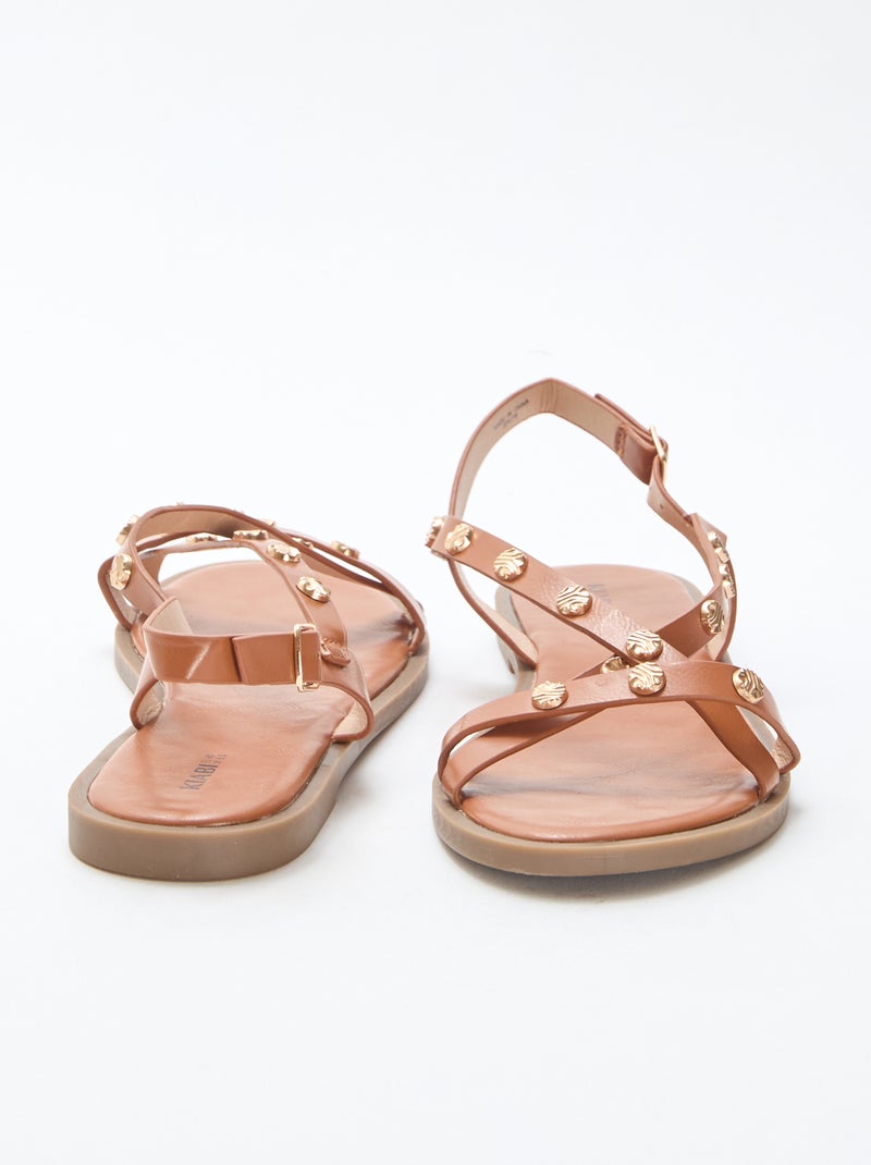 Mules multi-brides à clous brillant Marron - Kiabi