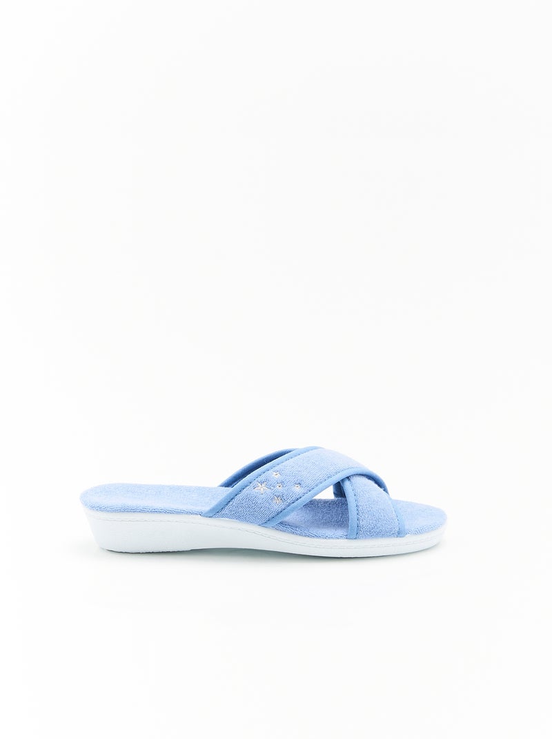 Mules ouvertes en tissu éponge - Damart Bleu - Kiabi