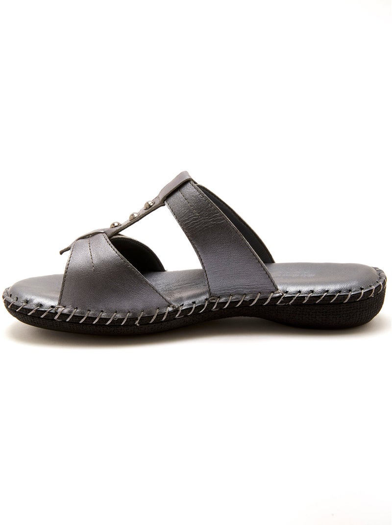Mules ouverture totale cuir - PEDICONFORT Gris métalique - Kiabi