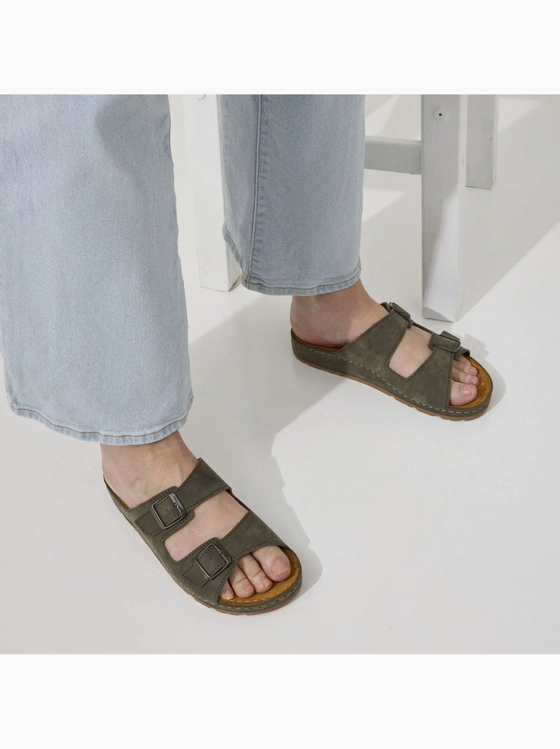 Mules pieds larges H - Modèle Hibiscus Kaki - Kiabi