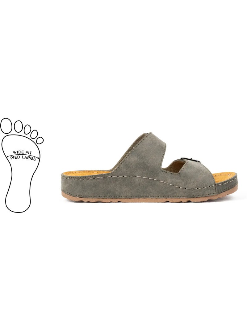 Mules pieds larges H - Modèle Hibiscus Kaki - Kiabi