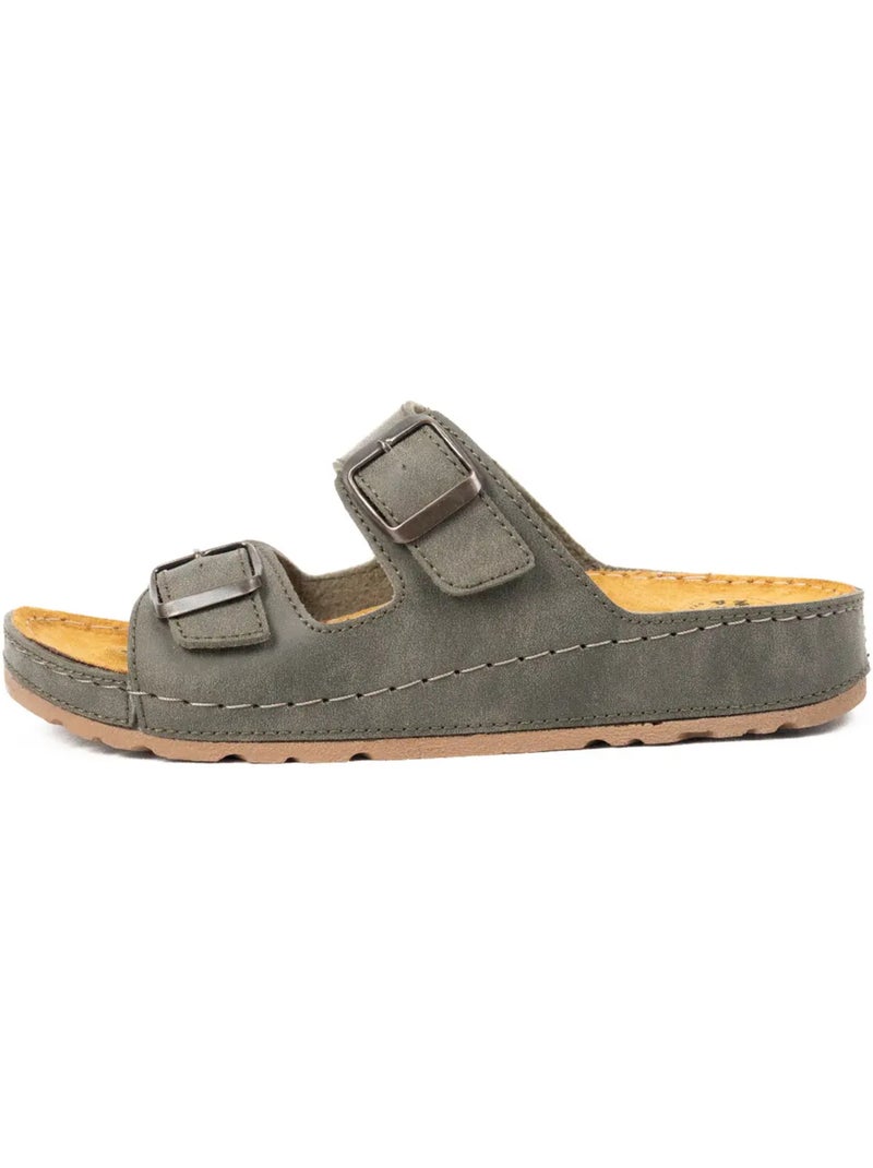 Mules pieds larges H - Modèle Hibiscus Kaki - Kiabi