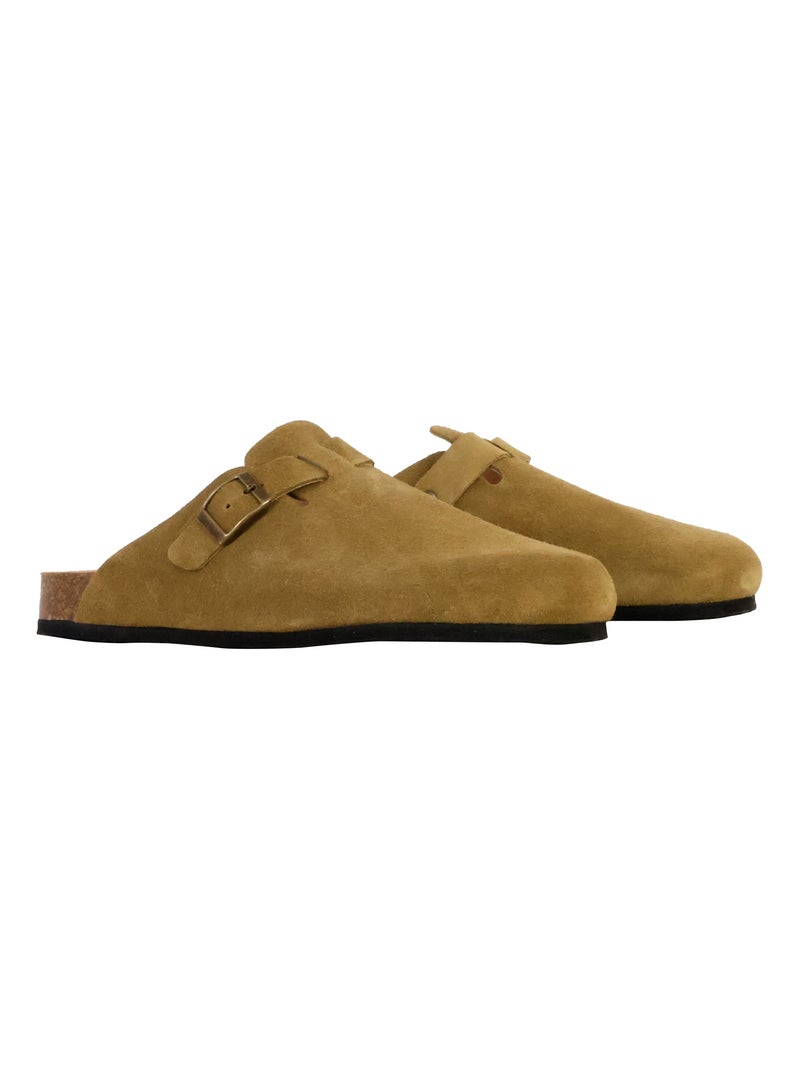 Mules Plate Cuir Natural World Kaki - Kiabi