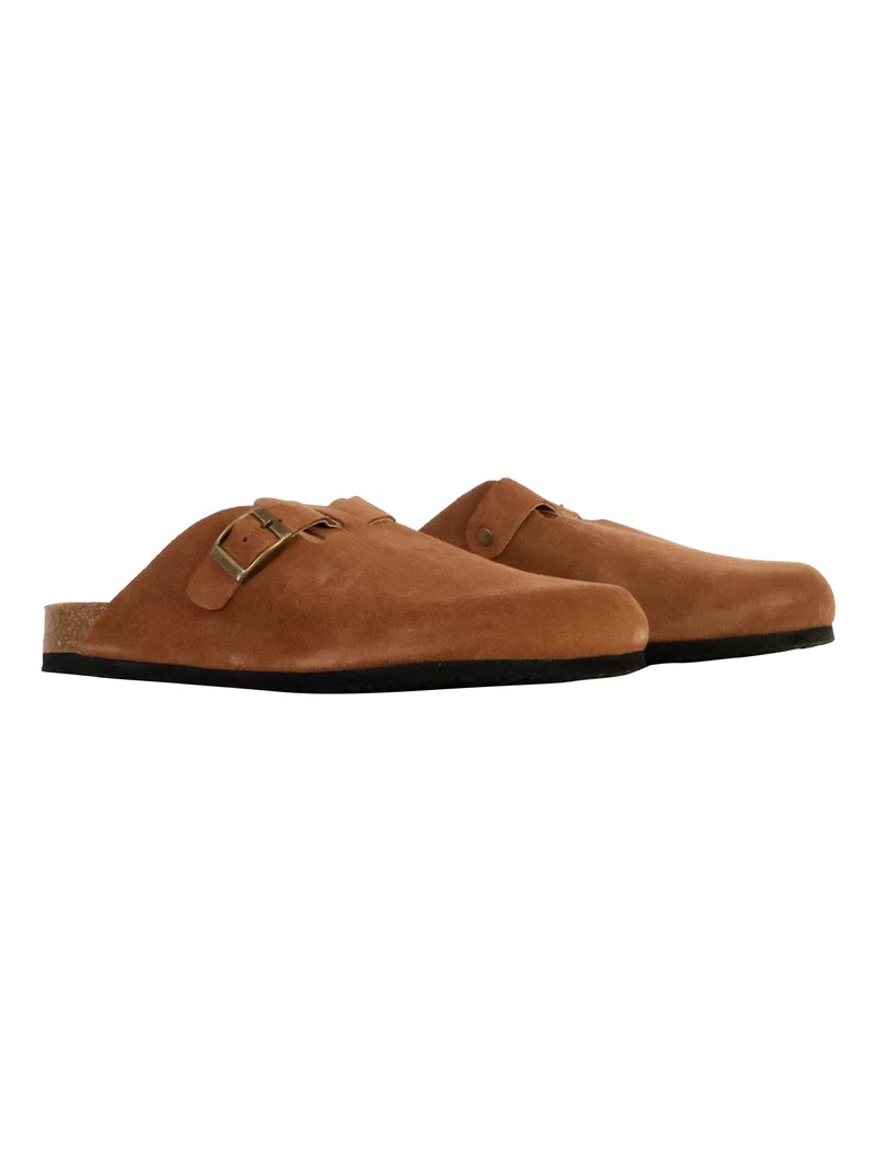 Mules Plate Cuir Natural World Marron - Kiabi