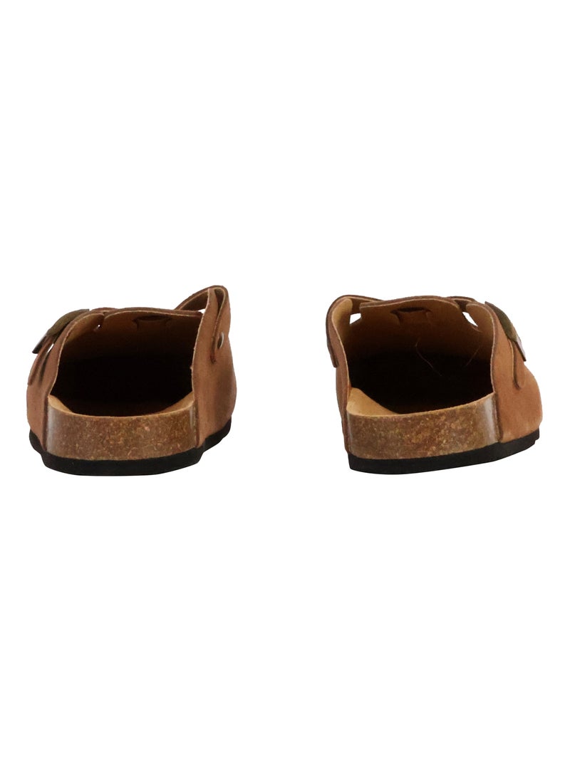 Mules Plate Cuir Natural World Marron - Kiabi