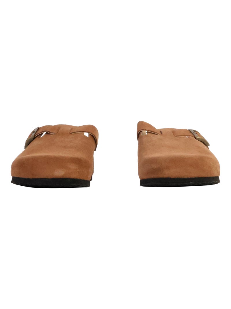 Mules Plate Cuir Natural World Marron - Kiabi