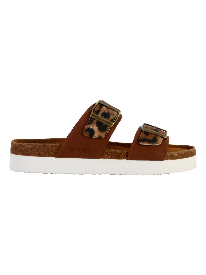 Mules Plate Cuir Solinea Marron - Kiabi