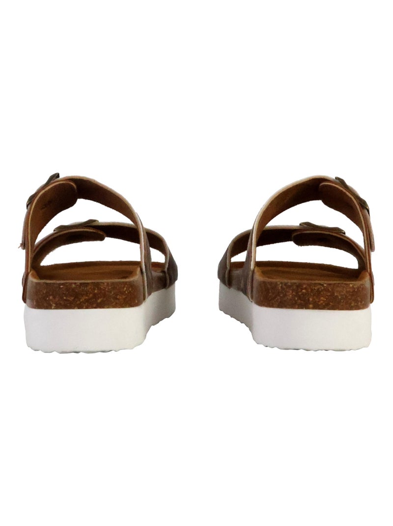 Mules Plate Cuir Solinea Marron - Kiabi