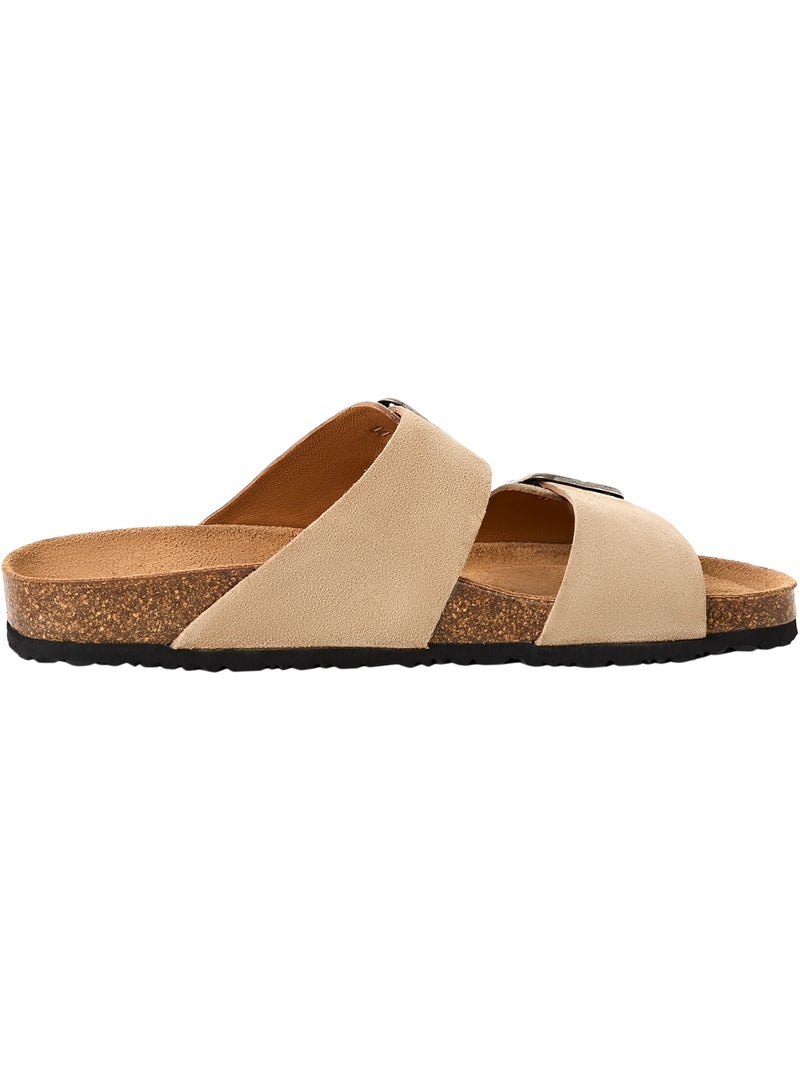 Mules Plate Cuir Tamaris Beige - Kiabi