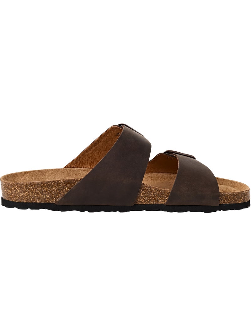 Mules Plate Cuir Tamaris Marron - Kiabi