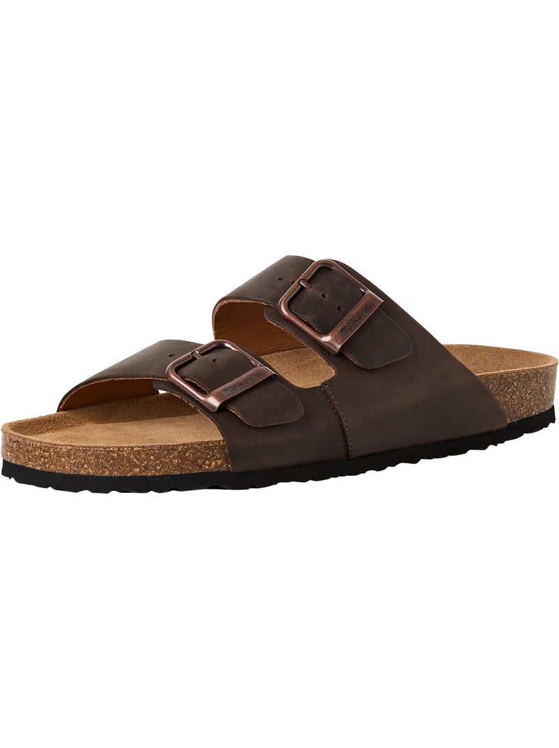 Mules Plate Cuir Tamaris Marron - Kiabi