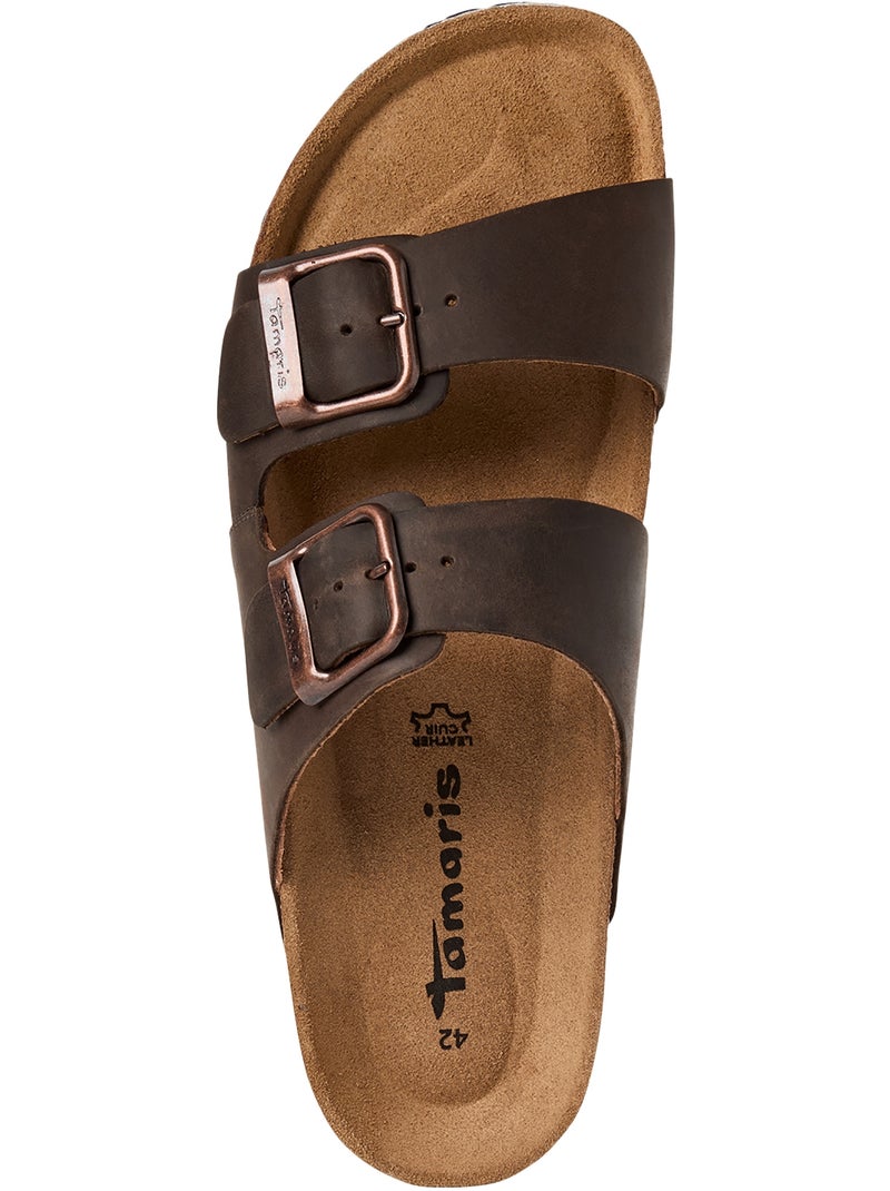 Mules Plate Cuir Tamaris Marron - Kiabi