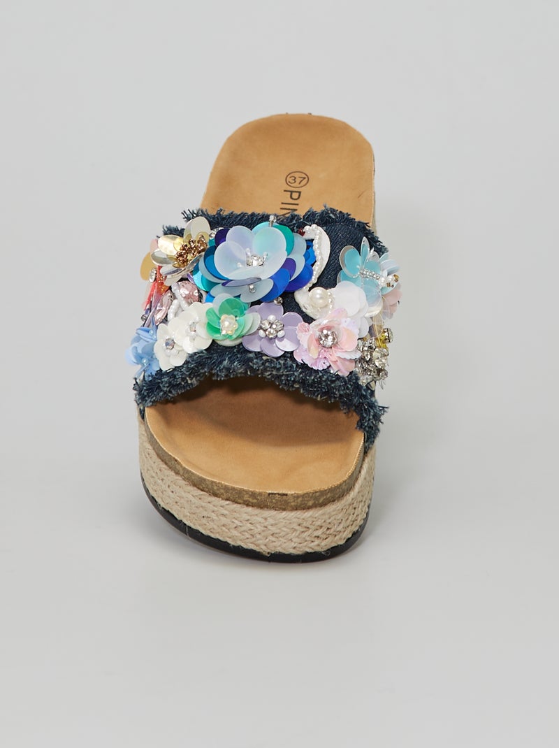 Mules plateformes à sequins bleu - Kiabi