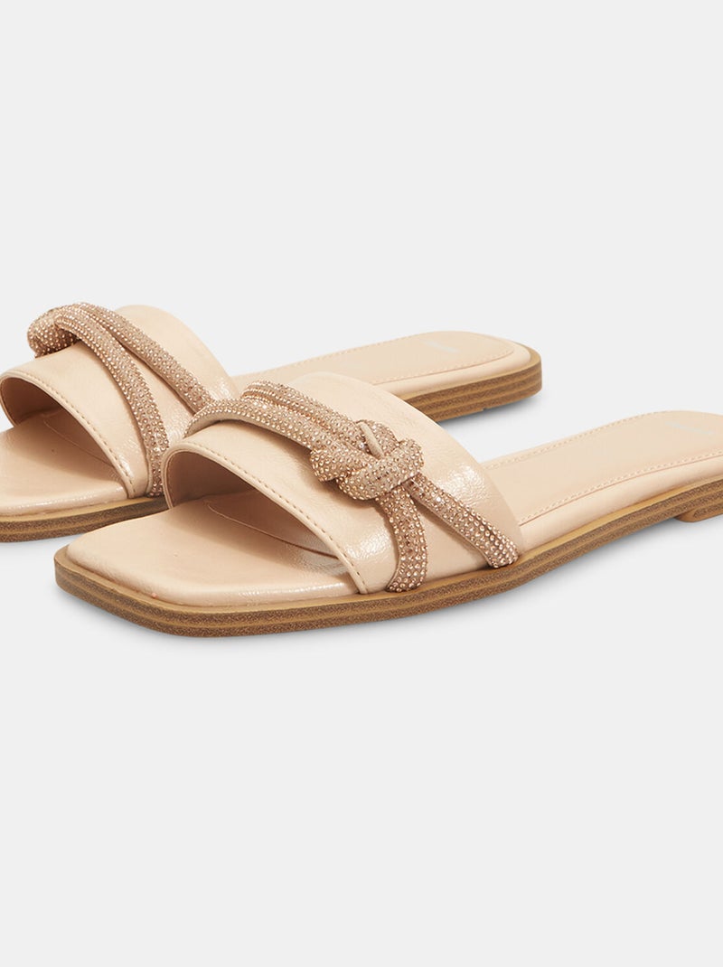 Mules plates avec bandes bijoux BATA Beige - Kiabi