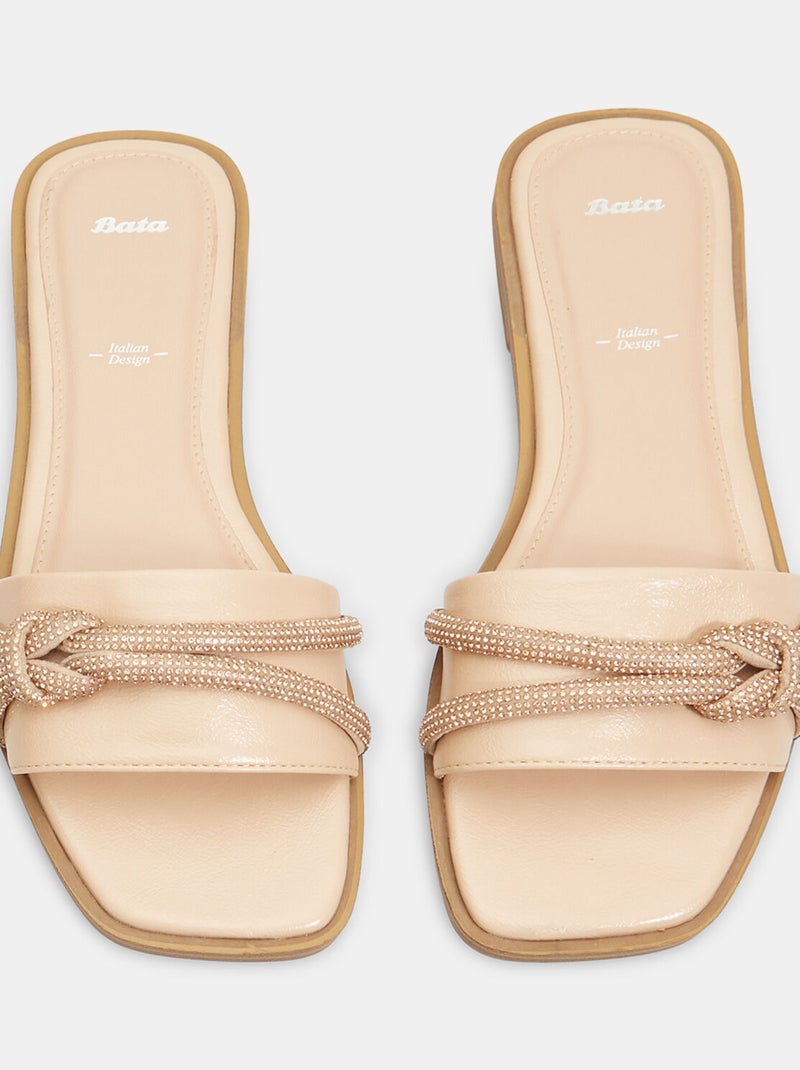 Mules plates avec bandes bijoux BATA Beige - Kiabi