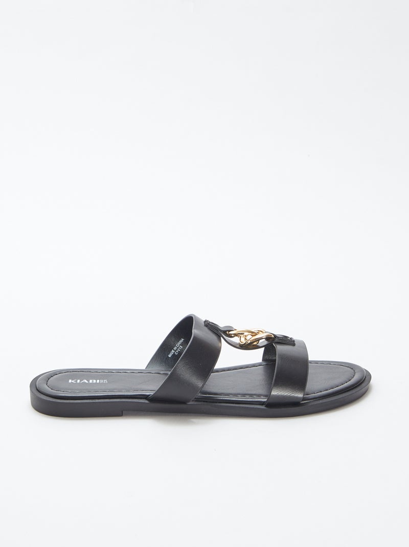 Mules plates avec bijoux fantaisies NOIR - Kiabi