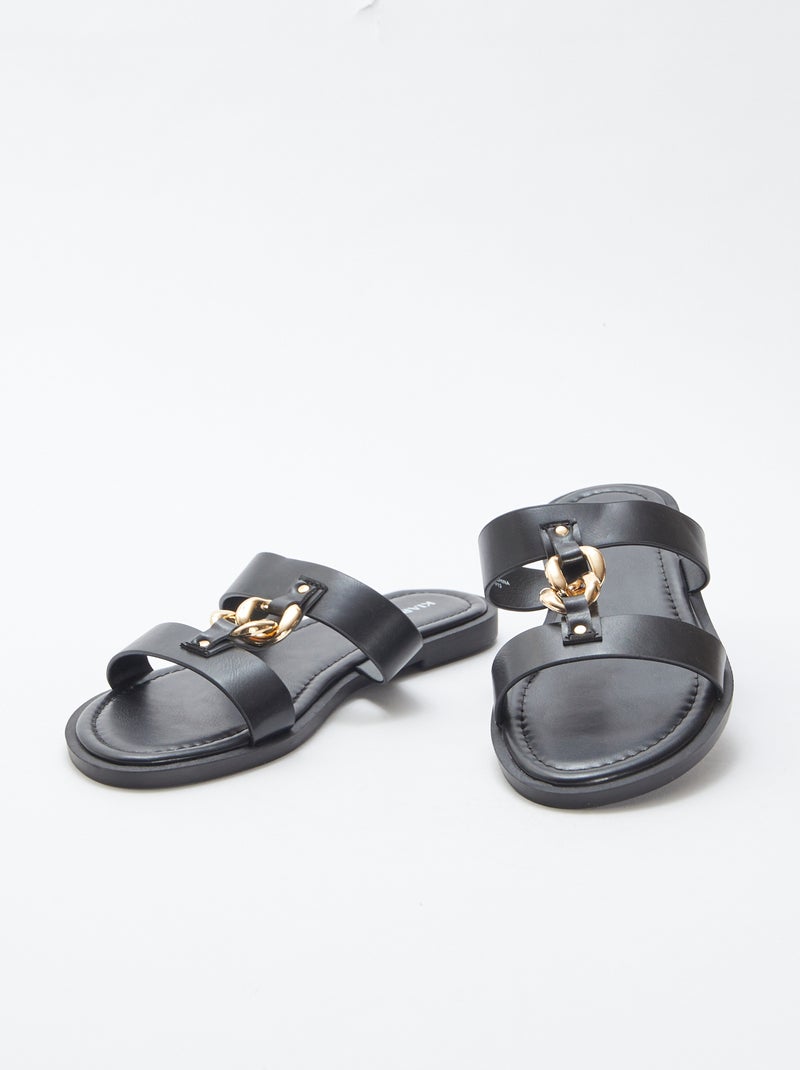 Mules plates avec bijoux fantaisies NOIR - Kiabi