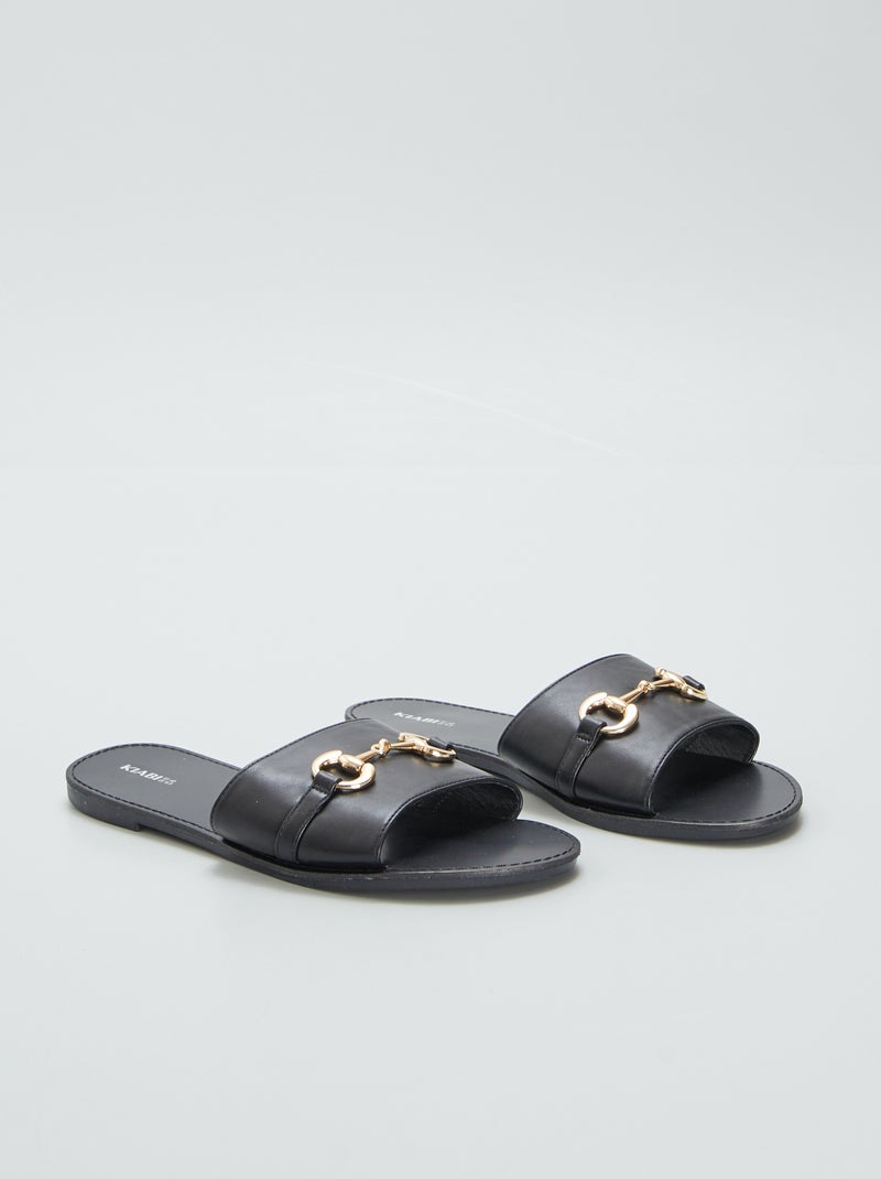 Mules plates avec boucle dorée Noir - Kiabi