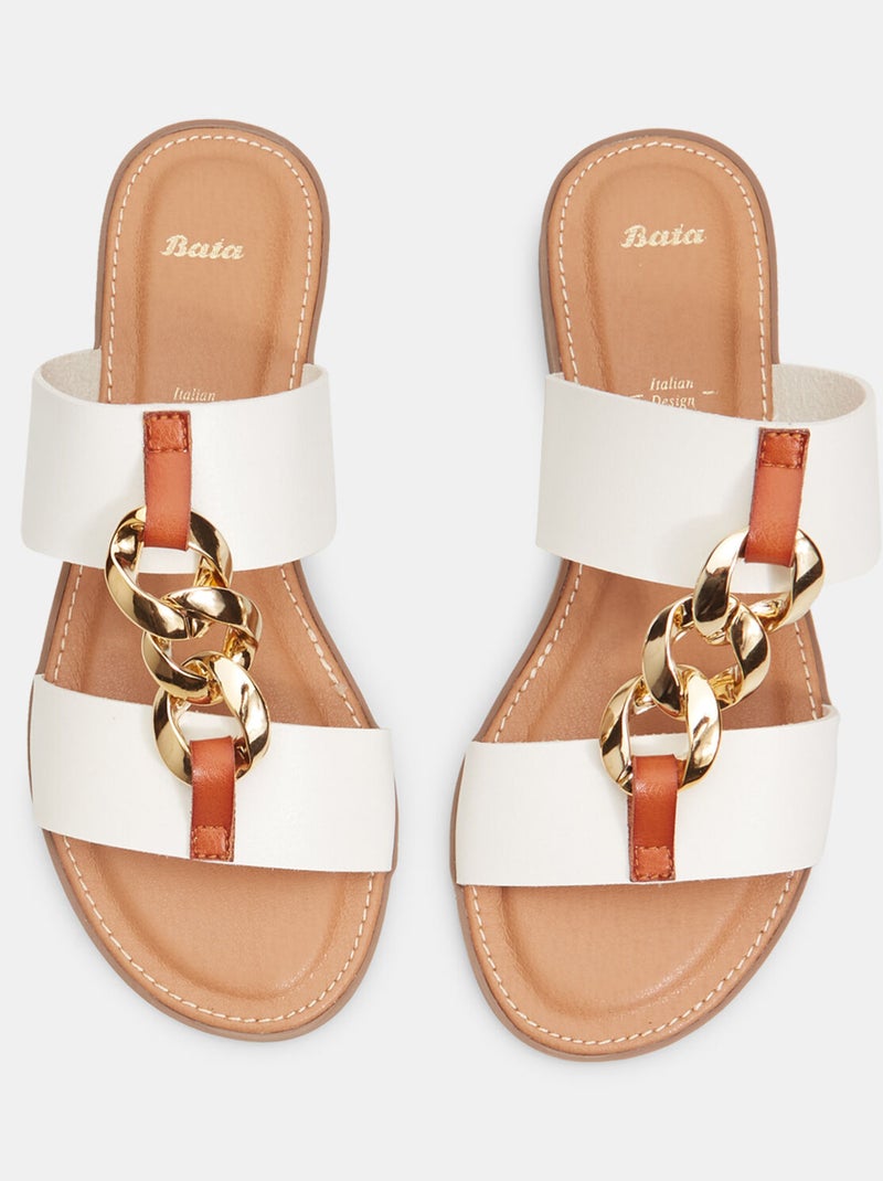 Mules plates avec chaîne BATA Blanc - Kiabi