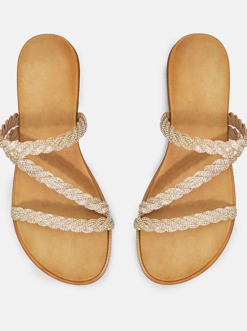 Mules plates avec lanières bijoux tressées BATA Beige - Kiabi