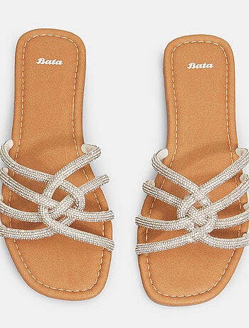 Mules plates avec lanières strassées BATA