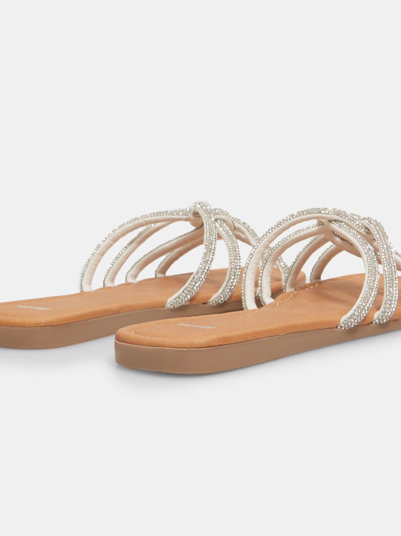 Mules plates avec lanières strassées BATA Argent - Kiabi