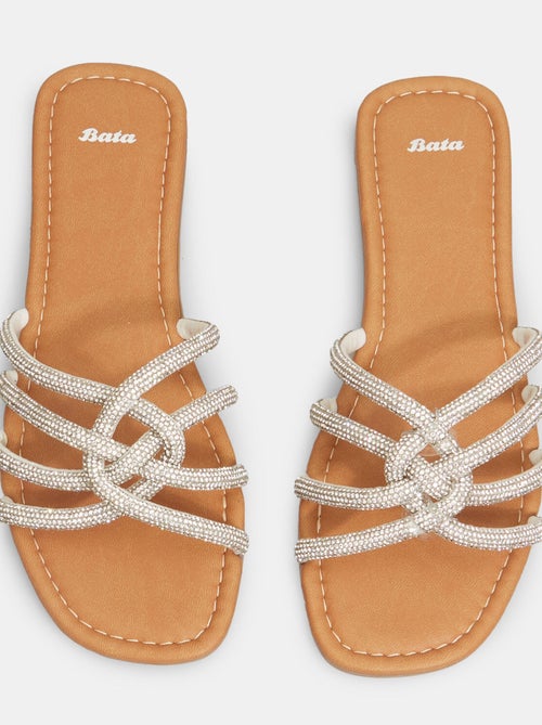 Mules plates avec lanières strassées BATA - Kiabi