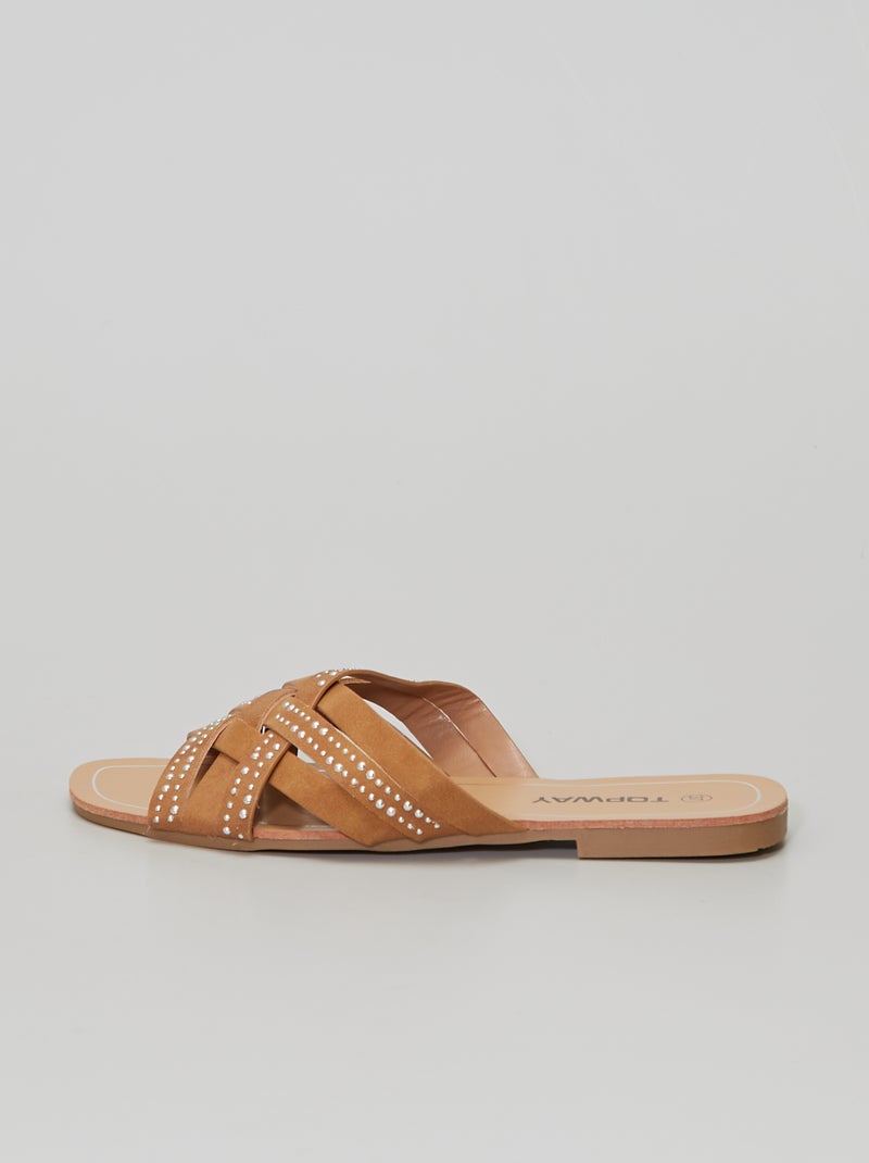 Mules plates cloutées Marron - Kiabi