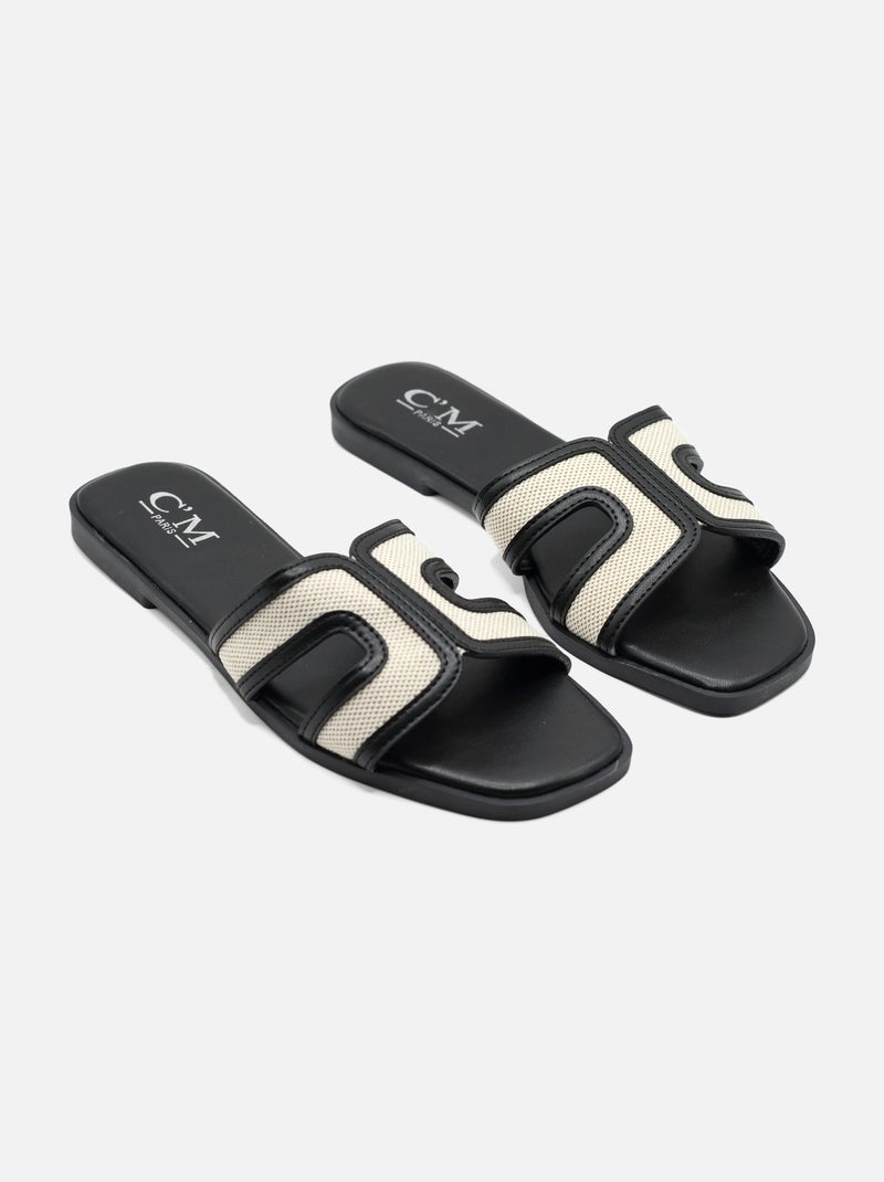 Mules plates double bride Blanc Noir - Kiabi