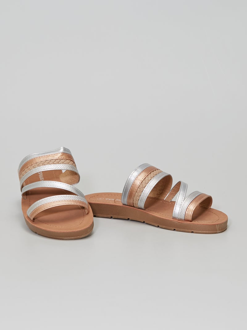 Mules plates multi matières et multicolores doré - Kiabi