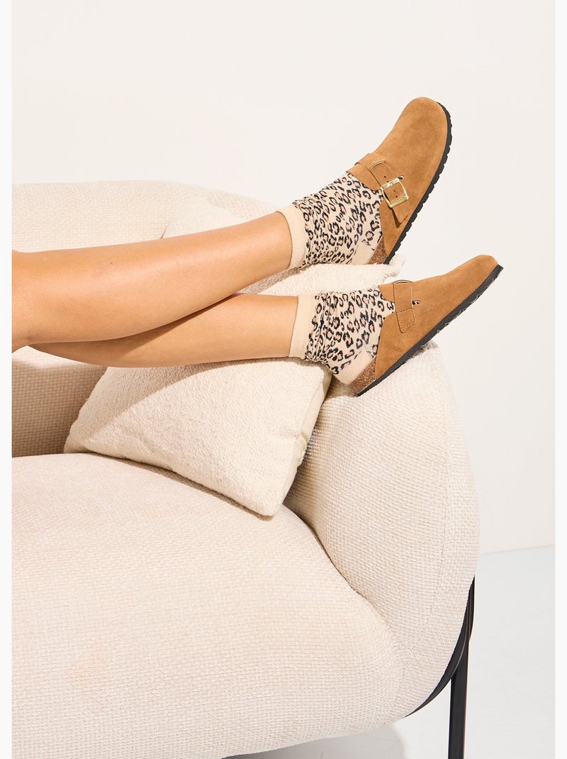 Mules sabots croûte de cuir boucle réglable - afibel Camel - Kiabi