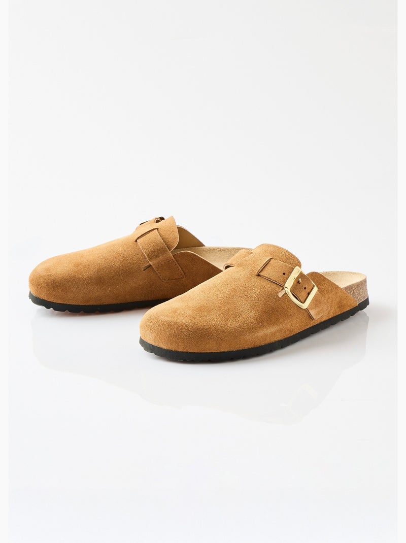 Mules sabots croûte de cuir boucle réglable - afibel Camel - Kiabi