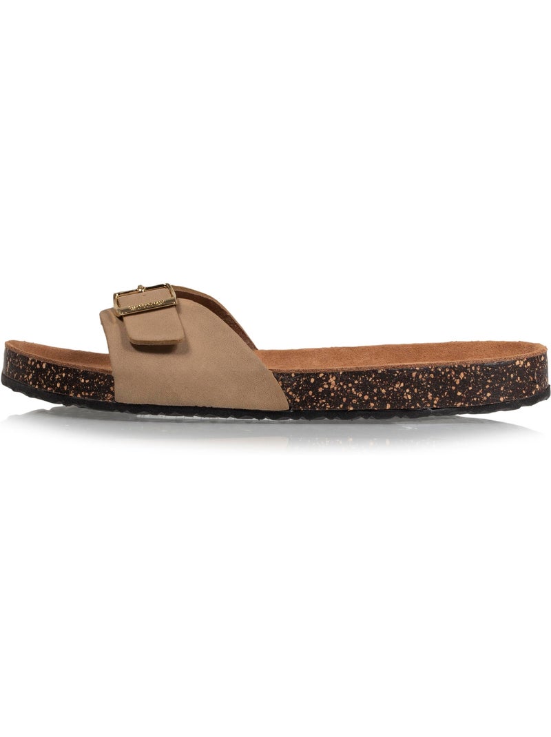 Mules sandales à bride extra confort, semelle intérieure cuir  isotoner Taupe - Kiabi