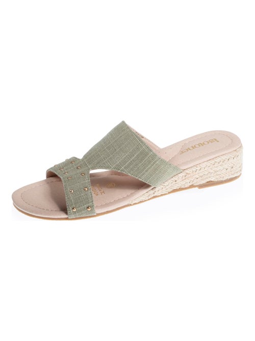 Mules sandales Femme cloutée Kaki - Kiabi