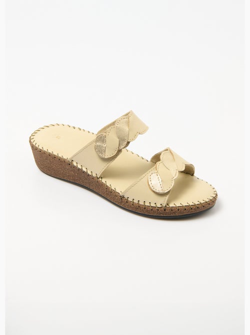 Mules scratchées compensées cuir largeur confort - Afibel - Kiabi