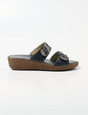 Mules scratchées compensées cuir largeur confort