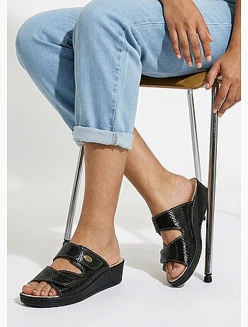 Mules scratchées grande largeur cuir - afibel