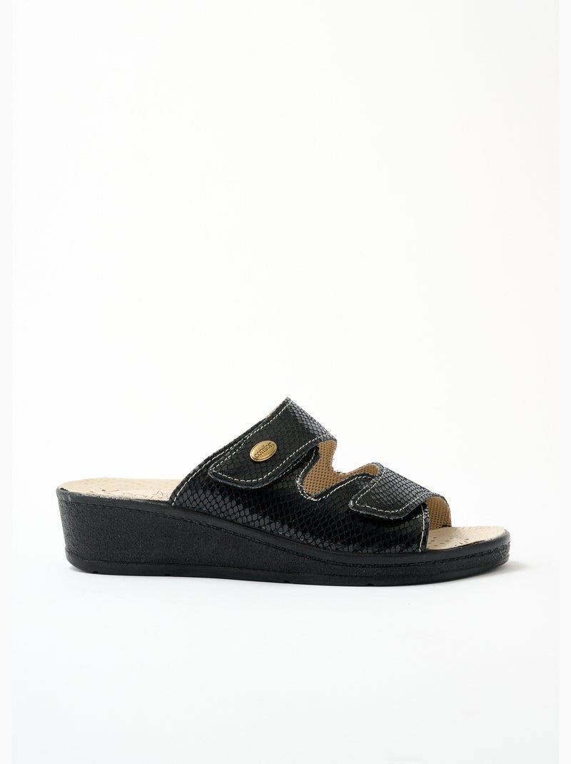 Mules scratchées grande largeur cuir - afibel Noir - Kiabi
