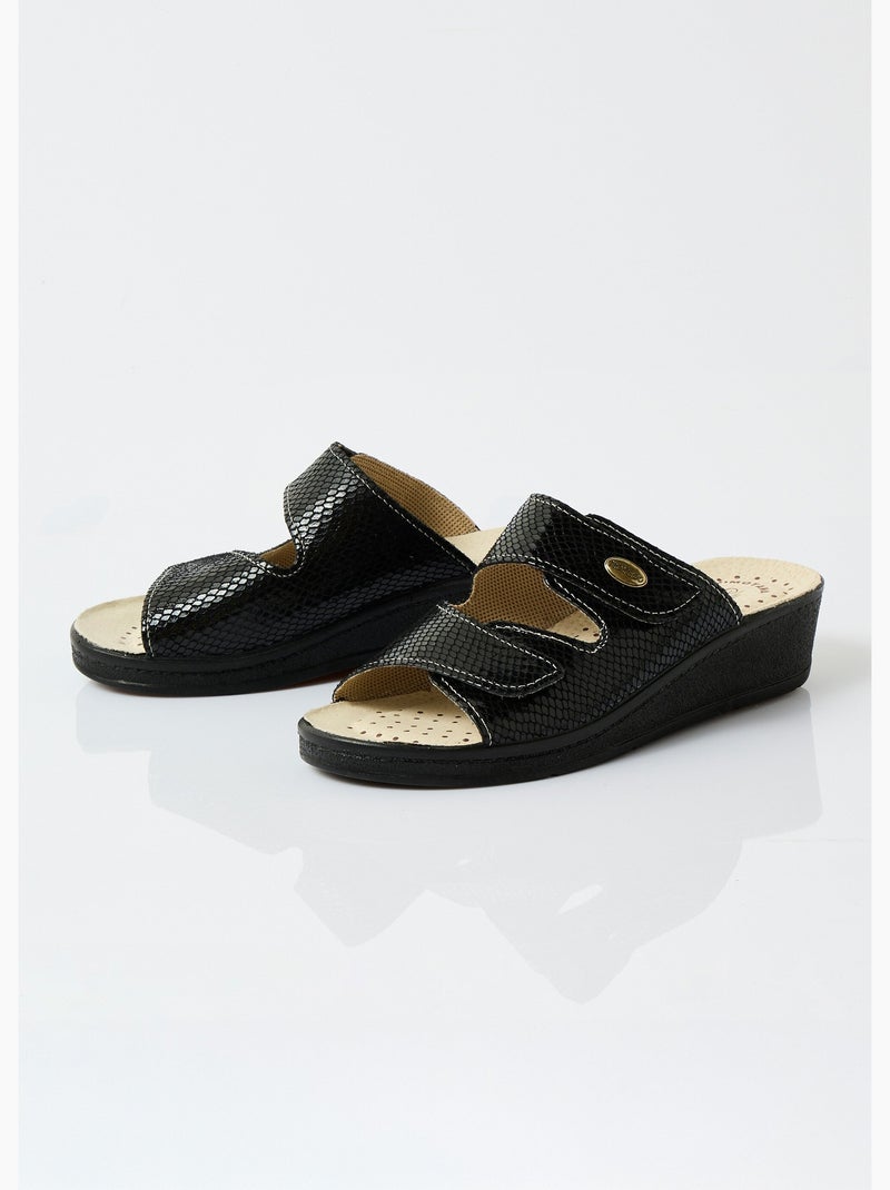 Mules scratchées grande largeur cuir - afibel Noir - Kiabi