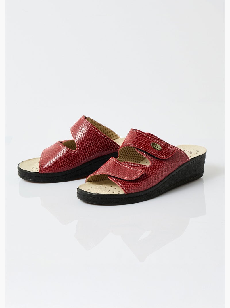 Mules scratchées grande largeur cuir - Afibel Rouge carmin - Kiabi